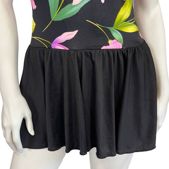 VINTAGE 90s Y2K Beach Cabana Floral Lily Print Stretch Backless  Mini Swim Dress - Picture 3 of 8